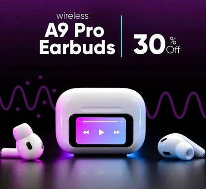 A9 Pro Touchscreen LED Earbuds – ANC Wireless Earbuds with Smart Display & 48H Battery